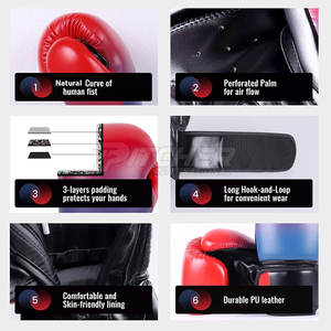 Gants de boxe professionnels confortables en cuir imperméable avec design personnalisable pour l'entraînement au combat - Légers - Product Image 2
