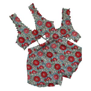 Conjunto de Pijama Sexy de 3 Piezas para Mujer, Pantalones Cortos, Brasier y Tanga, 100% Algodón, Estampado en Bloques - Product Image 6