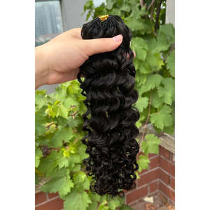 Extensions de cheveux vierges indiens humains, ondulation profonde, crochet plume, trame simple, Miracles Knots k Beth 60g - Product Image 6