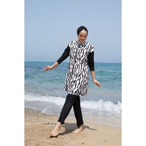 Traje de baño modesto de cintura ajustable con cremallera completa y pantalones - Estilo 131 - Product Image 1