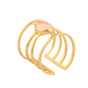 Nouvel arrivage de bague de déclaration en calcédoine rose de forme ovale plaquée or 24k, anneau ouvert réglable, cadeau personnalisé pour femme, bijoux - Product Image 6