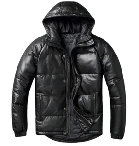 Veste matelassée à capuche noire pour femmes Manteau matelassé en cuir de mouton véritable - Product Image 6