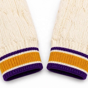 Cable Knitted Embroidered Omega Fraternity Purple Gold Stripes Customized <b>Long</b> Sleeve V-neck Fashionable <b>Warm</b> 100% <b>Cardigan</b> - Product Image 3