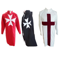 Tunique personnalisée rouge, noir, blanc, vêtements de la fraternité des Templiers, vêtements ethniques en lin respirant