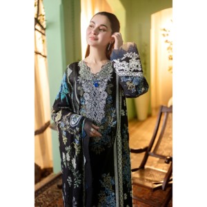 Camisa bordada de satén Jade-3PC con chal estampado con motivos campestres y pantalón Dhanak-BIC-4223 - Product Image 2