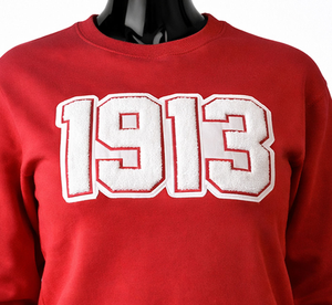 Delta 1913 Personalizado |   Sigma |   Sudadera Theta para Mujer, Bordada con Letra Griega, Cuello Redondo, Color Carmesí, Sudadera de Hermandad, Venta al por Mayor - Product Image 3