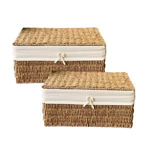 CESTA DE ALMACENAMIENTO DE HIERBA Marina tejida a mano decorativa con forro de algodón extraíble Marco de metal resistente para uso a largo plazo Artesanía de Vietnam - Product Image 1