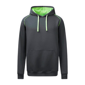 Sweat-shirt à capuche en molleton de coton gris foncé avec doublure vert fluo, vêtement de sport décontracté, sweat-shirt uni sans motif - Product Image 1
