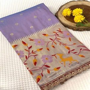 ผ้าไหมพายทานีแท้ VASTRA COTTAGE พร้อมงานปักมีนาคาริทั่วผืนและขอบผ้าขนาดใหญ่ ผ้าส่าหรีดีไซน์เนอร์แบบดั้งเดิมระดับพรีเมียม - Product Image 3