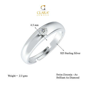 Anillo Ajustable CLARA Clásico de Plata de Ley 925 con Baño de Rodio, Patrón Geométrico con Diamante, Regalo para Mujeres y Niñas - Product Image 5
