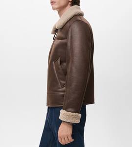 Blouson d'hiver pour homme en cuir d'agneau véritable marron, col montant, tissu en laine, fermeture éclair, écologique, séchage rapide, respirant - Product Image 5