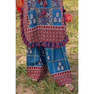 Unstitched <strong>Blue</strong> 2-Piece Cotton Lawn Suit for Women Daily <strong>Wear</strong> with Tassel Decoration - Product Image 2