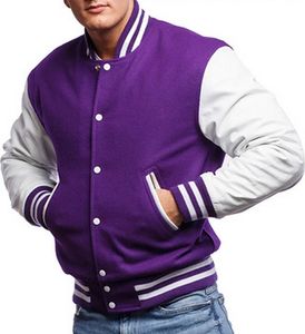 Haute qualité hommes Letterman Varsity veste hiver élégant laine en cuir véritable corps col montant broderie toile manches - Product Image 2