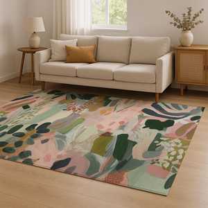 Abstract Botanical <b>Rug</b>, Soft <b>Pastel</b> Leaf Pattern Carpet,Nonwoven Soft <b>Rug</b> - Product Image 1