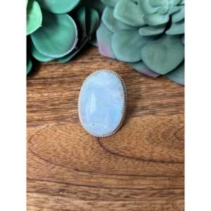 Reda Galvan Moonstone Sterling Silver <b>Ring</b> Size 8.25 Oval Cut Bezel Set Rhodium Romantic Statement Jewelry for Everyday Wear - Product Image 1