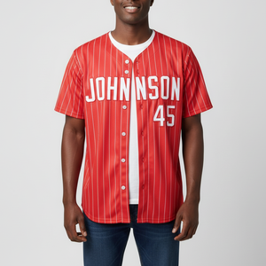 Camiseta de Béisbol Personalizada con Franjas OEM, Nombre y Número Personalizados, Transpirable, 100% Poliéster, Antibacteriana, Roja - Product Image 5