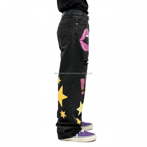 Nouveauté, pantalon en jean noir baggy Y2K pour hommes et femmes, style punk, imprimé graphique, streetwear, jeans hip hop - Product Image 2