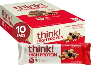 Réfléchissez! Barres protéinées, collations riches en protéines, sans gluten, compatibles casher, beurre de cacahuète chunky, 2,1 oz par barre, lot de 10 - Product Image 6