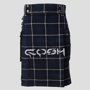 Kilt utilitaire en tartan moderne personnalisé Kilt en tartan noir décontracté pour hommes avec boutons pression, fournisseur de kilts de randonnée - Product Image 1