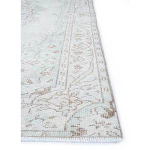 Tapis en laine noué à la main vintage ivoire, motif médaillon abstrait rectangulaire pour salon et couloir, Pae-492, techniques artisanales - Product Image 4