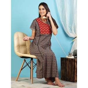 Evolove Women's Super Soft 100% Cotton Printed Maxi Nightgown Long Sleepwear for Ladies ODM Size 3XL - Product Image 1