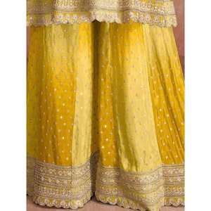 Conjunto de Traje Sharara Salwar de Chinon Amarillo con Bordado Atractivo para Mujer - Product Image 3