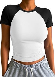 Tops cortos de manga corta para mujer Slim Fit Stretchy Color Block Ligeramente Camisas Ropa de moda - Product Image 2