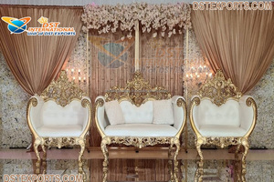 Meubles de mariage au design de luxe, ensemble de canapés, ensemble de canapés maharaja pour mariage indien en or blanc, ensemble de canapés de scène pour réception de mariage - Product Image 6