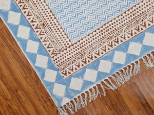 Eco-Friendly Bohemian Hand Block <b>Print</b> Cotton Rug Moroccan Style Anti-Slip Tufted Flatweave for Living Room Washable Handmade - Product Image 6