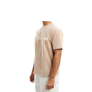 Camiseta Lisa 100% algodón con logotipo personalizado para hombre, ropa de calle holgada con hombros caídos - Product Image 2