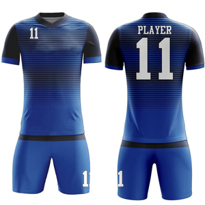 Ensemble de maillots de football blanc et bleu rayé, impression sublimée, 11 numéros de joueur, manches courtes, unisexe, adulte, séchage rapide, coupe athlétique - Product Image 6