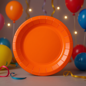 Platos de Papel Naranja para Fiesta, 23 cm, Desechables, Paquete de 12 Unidades - Product Image 3