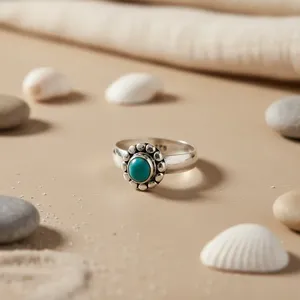 "Fine Rhodium-Plated 925 Silver Statement Cluster <b>Ring</b> with Cut <b>Turquoise</b> Stone for Women" - Product Image 2
