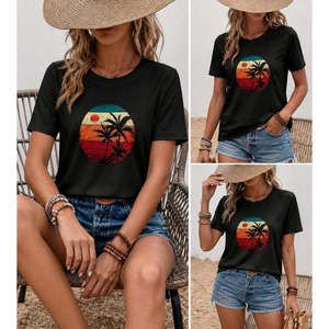 Blusa de viscosa con estampado de palmeras y manga corta para mujer, 37800 - Negro - Product Image 3