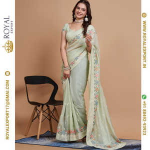 Nueva colección exclusiva de organza de seda Taby con Sari de trabajo bordado con blusa de diseñador - Product Image 4