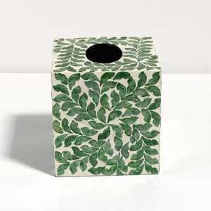 Support de boîte de cube de tissu de luxe conception d'incrustation de nacre pour la décoration d'hôtel à la maison avec le cadeau idéal de motif de feuille verte - Product Image 2