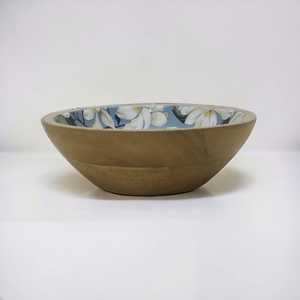 Ensaladera de mesa de madera de mango azul marino blanco hecha a mano, cuenco decorativo de resina para Navidad, artesanías de madera marrón Natural - Product Image 1