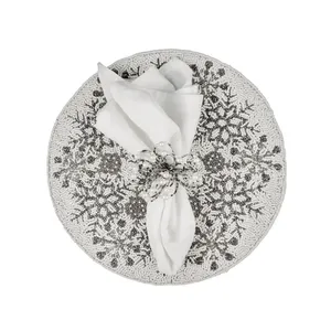 Chemin de table rond perlé blanc fait à la main décor de table à manger de luxe pour cuisine indienne et accessoire de maison - Product Image 1