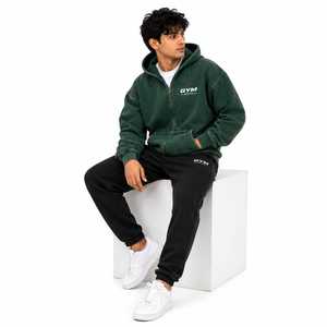 Men Dark <b>Green</b> Regular Fit Anti-Wrinkle Acid Wash Solid 2 1 Lightweight Pullover Hoodie Custom <b>Gym</b> Active Logo Fleece Streetwear - Product Image 1