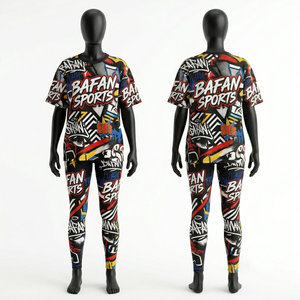 Ensemble de leggings et t-shirt pour femme en poly-spandex 190 GSM de haute qualité, avec logo multicolore par sublimation - Product Image 4