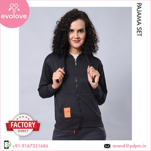 100% algodón solo Jersey tipo de tela señoras ropa de dormir de punto mangas completas 2 piezas conjunto de pijama con capucha para mujer - Product Image 2