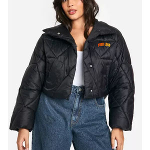 OEM Hot Sale Winter Casual Wear Women's Dyed Cotton <b>Canvas</b> Puffer Jacket Shinny Cropped <b>Long</b> Sleeve Oversized Waterproof - Product Image 4