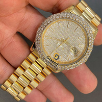 Montre mécanique de luxe pour homme, sertie de diamants moissanite taillés, en acier inoxydable, verre analogique, mouvement japonais, 41 mm, avec bouton poussoir décoratif
