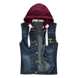 Nouvelle conception de veste sans manches tendance unisexe pour hommes et femmes, veste en jean de cow-boy, veste en jean à capuche pour femmes - Product Image 4
