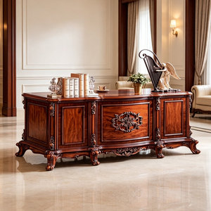 Classic Brown Engineered <b>Wood</b> Rectangular Oversized Writing <b>Desk</b> European-American Style 1-Year Warranty - Product Image 1