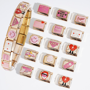 Bracciale <span class=keywords><strong>con</strong></span> Charm Italiano in Acciaio Inossidabile Placcato Oro 18K PVD di Alta Qualità, Popolare Rosa <span class=keywords><strong>con</strong></span> <span class=keywords><strong>Scritte</strong></span> - Product Image 1