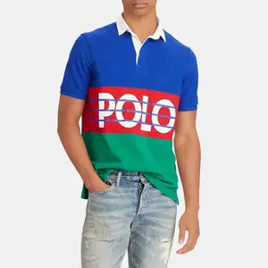 Venta al por mayor 100% algodón de los hombres para Polo camiseta logotipo personalizado impreso Streetwear con patrón sólido hombro estilo camiseta en blanco - Product Image 1
