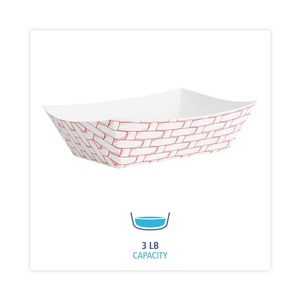 Boardwalk BWK30LAG300 3 Lbs. Capacity <b>Red</b>/White <b>Paper</b> Food Baskets 500/Carton for Food Trucks - Product Image 5