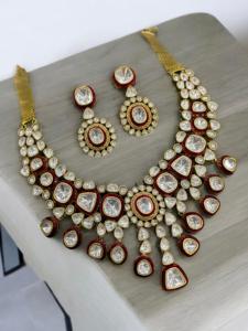 Indian Ethnic Kundan Polki Choker Necklace Set - Meenakari Gold Plated Imitation <b>Jewellery</b> - Product Image 2