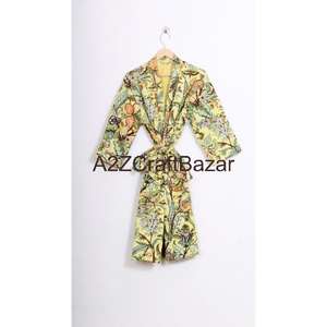 Robe longue pour femme à col en V, à cordon de serrage, à manches longues, en coton 100%, douce, respirante, séchage rapide, de luxe, faite à la main - Product Image 5